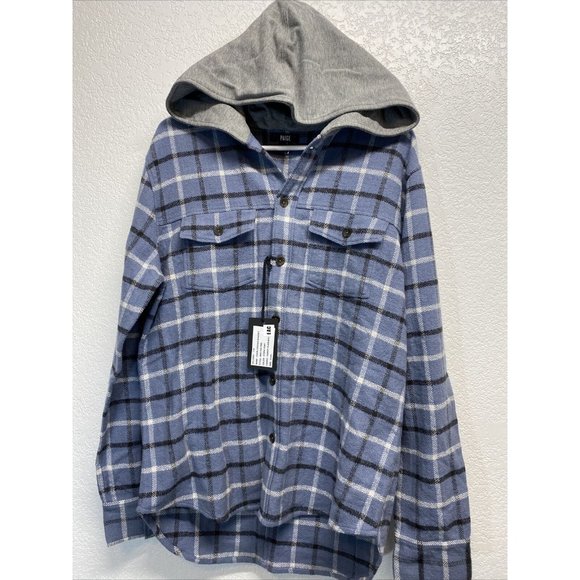 PAIGE Other - NEW ! Blue Black Plaid Long Sleeve Hoodie Shirt Jacket Men MEDIUM Soft Designer